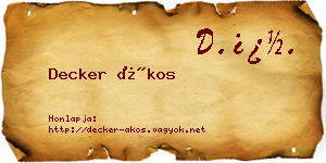 Decker Ákos névjegykártya